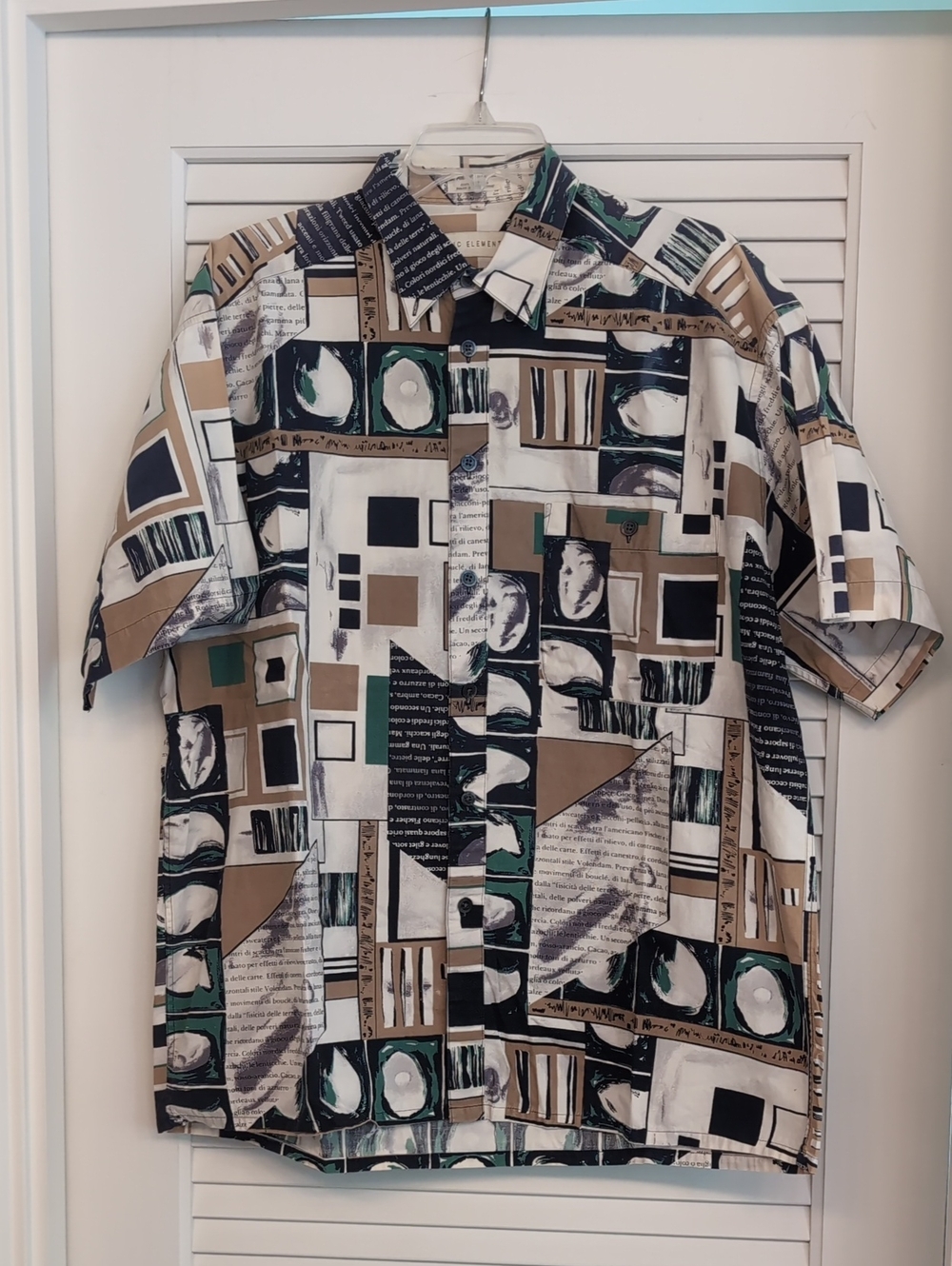 Basic Elements Men's Short-Sleeve Button-Up Shirt in Beige, Black & Green - L